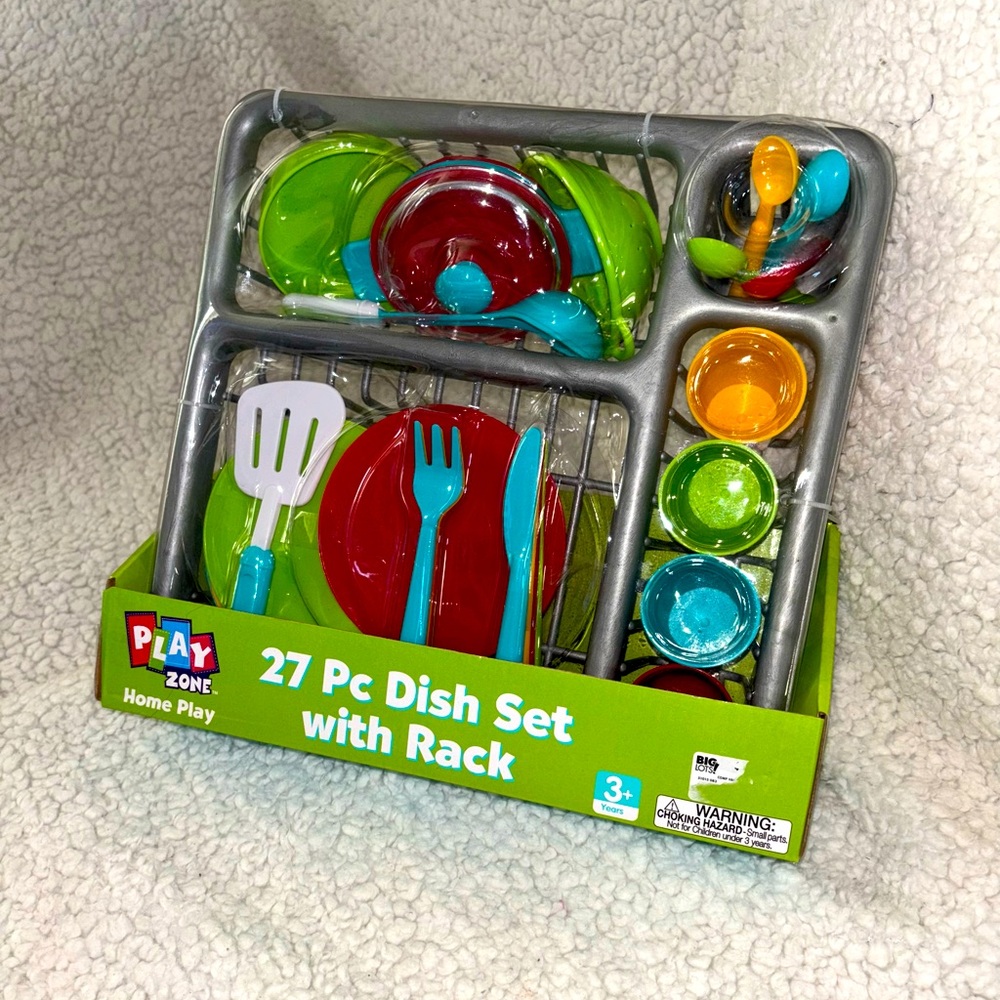 Play Zone 27-Piece Multicolored Dish & Drying Rack Play Set for ages 3 & older